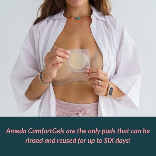Ameda ComfortGel Soothing Breastfeeding Pads, 1 Pair (2 Count), Long-Lasting Nursing Pads, Reusable Cooling Relief, Gel Pads Help Provide Nipple Pain Relief for 6 Days