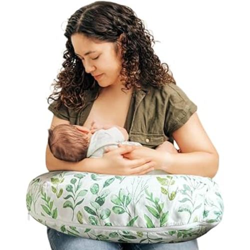 Boppy Nursing Pillow - Ergonomic Bottle & Breastfeeding Pillow with High, Firm, Large Area, Water-Repellent Cushion with Washable Cover; Baby Safety Alliance Verified - Sage Green Leaf