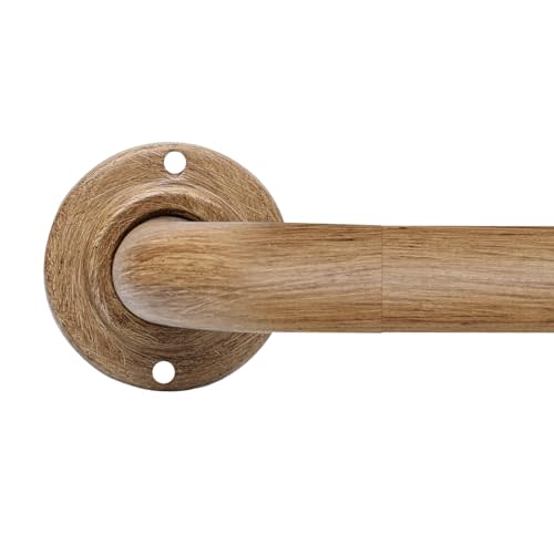 Wood Curtain Rods for Windows: 1 Inch Diameter Heavy Duty Adjustable Curtain Rod 32" to 45", Wood Grain Pattern Blackout Wrap Around Window Rod for Indoor and Outdoor,All Metal