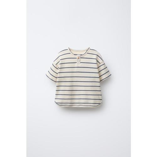 STRIPED WAFFLE T-SHIRT - Light ecru | ZARA United States