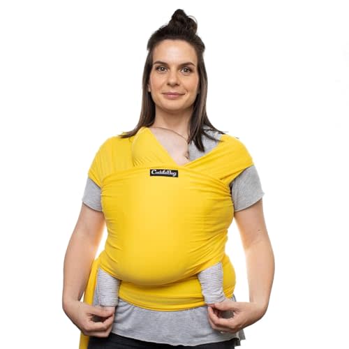 CuddleBug Baby Wraps Carrier 7–35 lbs – Breathable Baby Carrier Newborn to Toddler – Soft Stretchy Baby Sling Carrier for Hands-Free Comfort, Hip Healthy Support & Bonding (Yellow)