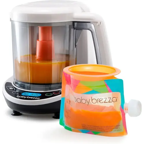 Baby Brezza One Step Baby Food Maker Deluxe – Auto shut Off, Dishwasher Safe Cooker and Blender to Steam + Puree Organic Food for Infants + Toddlers - Set of 3 Pouches + 3 Funnels