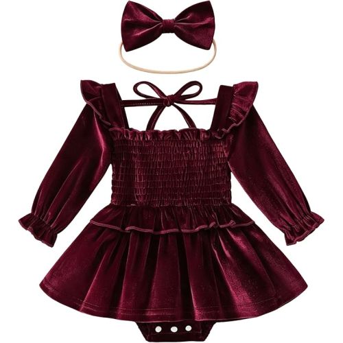 Baby Girl Velvet Romper Dress Newborn Infant Long Sleeve Clothes