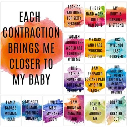 Joyfulmap 16 Birth Affirmation Cards - 4 x 6-inch Watercolor Affirmation Cards for Women - Premium Positive Hypnobirthing Cards for Laboring Mother Deck for Pregnant Moms, Baby Shower Gifts and Labor