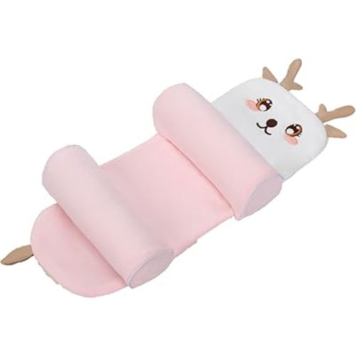 Kariney Baby Pillow, Compariston All-Season Breathable Pillow for Baby Development, Organic Cotton Adjustable Infant Head Cushion (Pink,Deer)