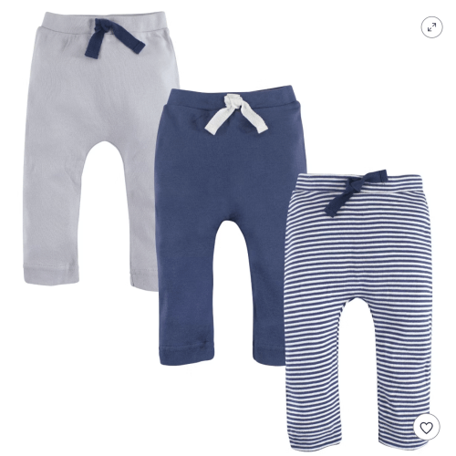 Touched by Nature Baby and Toddler Boy Organic Cotton Pants 3pk, Blue Cream, 0-3 Months