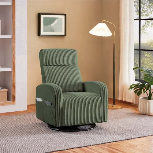 Yaheetech Corduroy Swivel Recliner Glider Chair, Dark Green