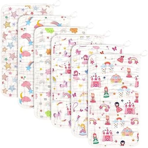 Baby Burp Cloths Muslin Washcloths 6 Pack Muslin Burp Cloths 100% Cotton Large 20''x12'' Soft 6 Layers Baby Burp Rags for Boys Girls Baby Essentials for Newborn Gift Machine Washable