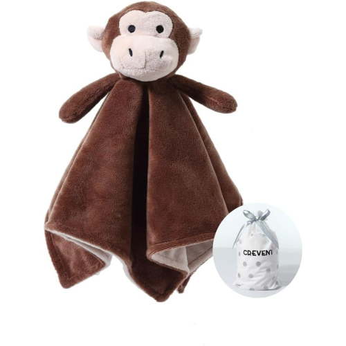 CREVENT Cozy Plush Baby Security Blanket Loveys for Baby Boys with Animal Face, Baby Shower/Birthday Gifts for Newborns Infant Toddler (Brown Monkey)