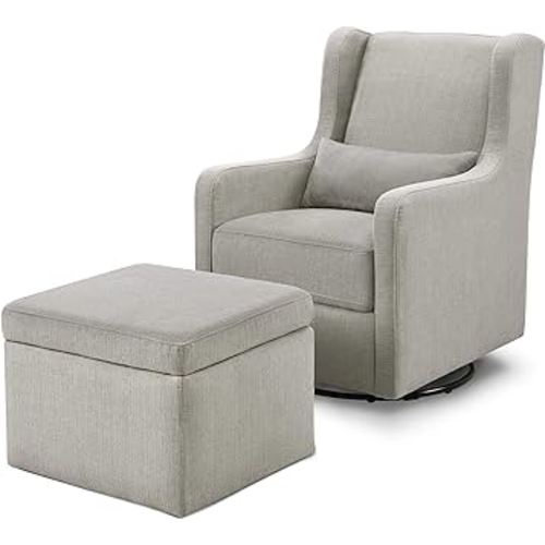 Carter's by DaVinci Adrian Swivel Glider with Storage Ottoman Performance Grey Linen, Water Repellent and Stain Resistant Fabric, Greenguard Gold & CertiPUR-US Certified