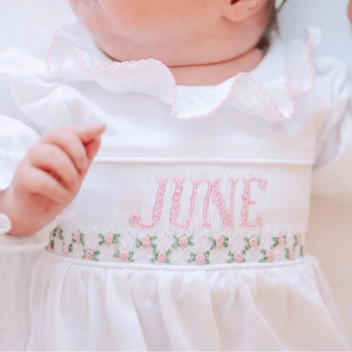 Girls Pink & White Name Smocked Infant Knit Gown – Little Bear Smocks