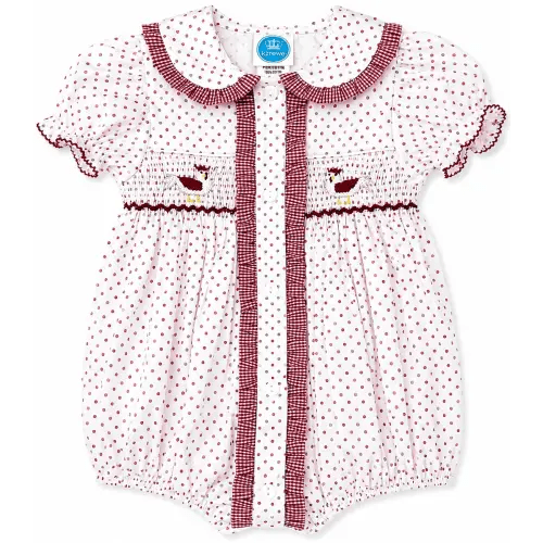 Ruby Smocked Bubble - Garnet Bitty Dot Gamecock