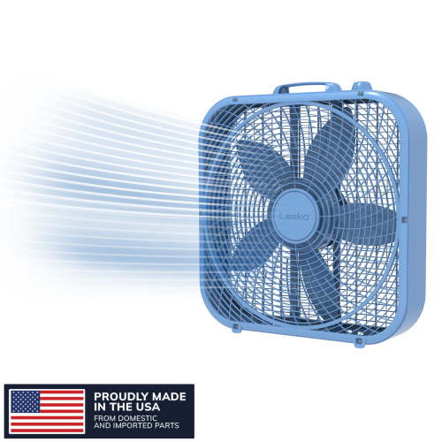 Lasko 20" Cool Colors 3-Speed Box Fan with Weather-Resistant Motor, Blue, B20310