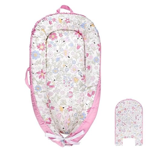 Baby Lounger Cover Girls, Cotton Newborn Nest Cover, Infant Lounger Replaceable Cover, Soft & Breathable, Reversible & Adjustable, Floral (Cover Only)