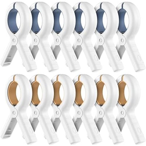 Senbowe 12 Pack Beach Towel Clips, Heavy Duty Plastic Clothes Pins, Windproof Clothes Clips to Dry on Clothesline and Hanging Rack
