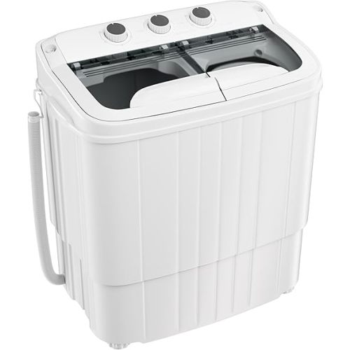 Superday Portable Washing Machine with Longer Hose, 16 Lbs Compact Mini Washer and Dryer Combo,Twin Tub Washing Machine Laundry Compact Washer spinner Combo for Apartments RVs and Dorms(Grey)