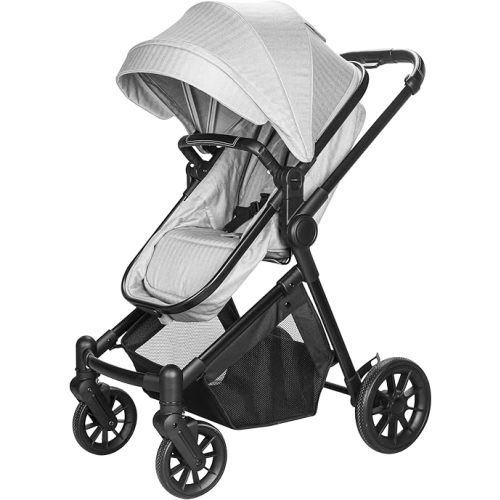 2-in-1 Lightweight Baby Stroller with Reversible Seat & All-Terrain Wheels, One-Hand Fold, Large Storage Basket, 5-Point Harness for Newborn to Toddler, Grey