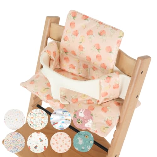 Gembebe Waterproof & Compatible Stokke Tripp Trapp Cushion Set - Easy to Clean - Made in Korea - 100% Cotton Stokke Tripp Trapp High Chair Cushion Set (Peach Bunny)