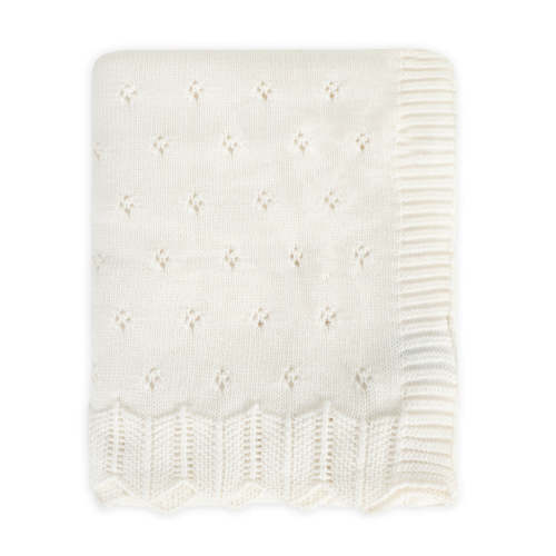 Milan Dove White Classic Pointelle Knit Baby Blanket (Organic Cotton)