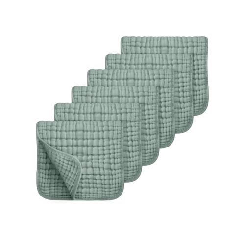 Looxii Muslin Burp Cloths 6 Pack - 20" x 10" - Ultra Soft & Absorbent, 6-Layer 100% Cotton for Spit Up & Drool- Gentle Baby Burping Cloth, Newborn Boys Girls Essentials, Dark Green