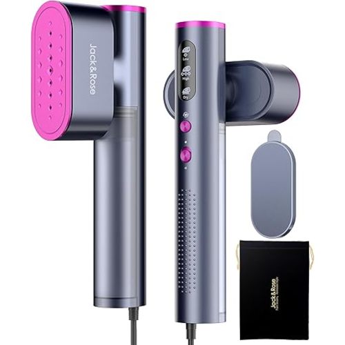 Jack & Rose Vaporizador de viaje para ropa, plancha portátil de 100 a 220 V, calentamiento de 15 segundos, vapor y plancha 2 en 1, tamaño de viaje, panel térmico de cerámica grande, para todo el mundo