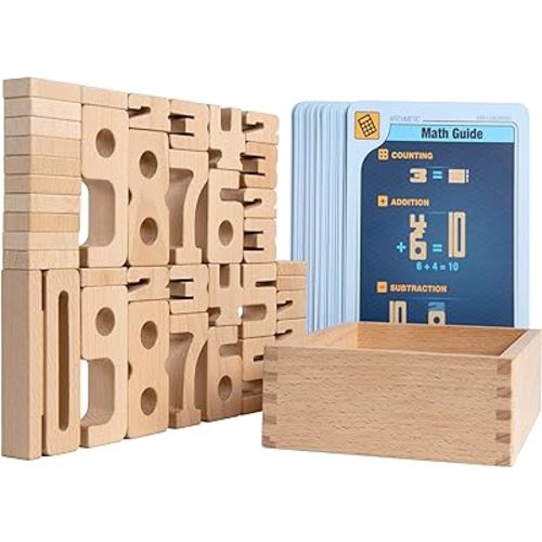 SumBlox Mini (Starter Set) - 38 Mini Math Building Blocks, STEM Solid Wood Educational Numbers. Includes Wooden Box, and 36 All-New Activity Cards.