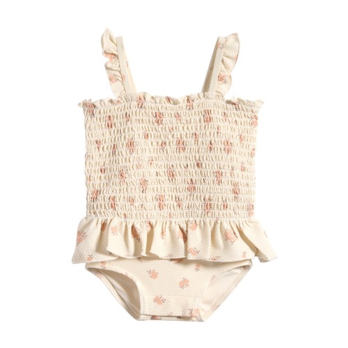 Ruffle Smocked Bodice Piqué One-Piece Swimsuit