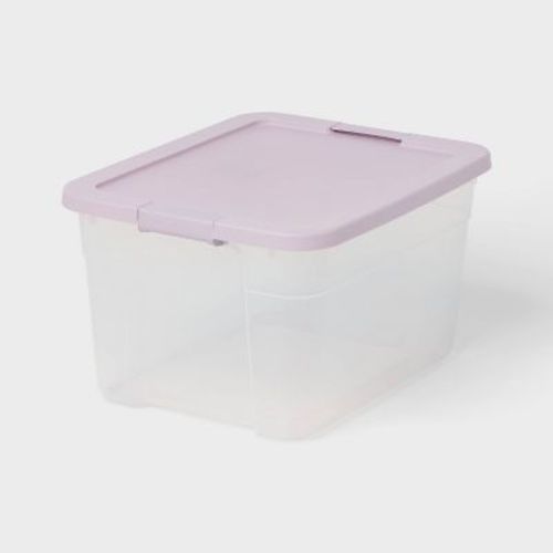 66qt Latching Storage Box Lavender Lid and Latch Clear - Brightroom™