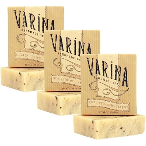 Organic Eucalyptus Hemp & Tea Tree Bar Soap - Gentle Cleansing for Sensitive Skin, Herbal and Mint - 3 Pack
