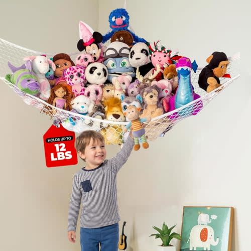 Large Stuffed Animal Storage Hammock 1 Pack | Holds 12 lbs | Corner Stuffed Animal Organizer | Plushie Net for Stuffed Animals | Stuffy Storage, Cute Bedroom, Room Decor | White