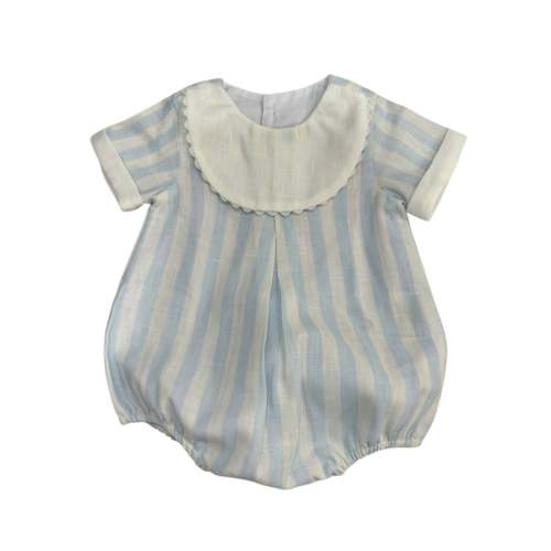 Jacques Stripes Light Blue Embroidered/Monogram Bubble