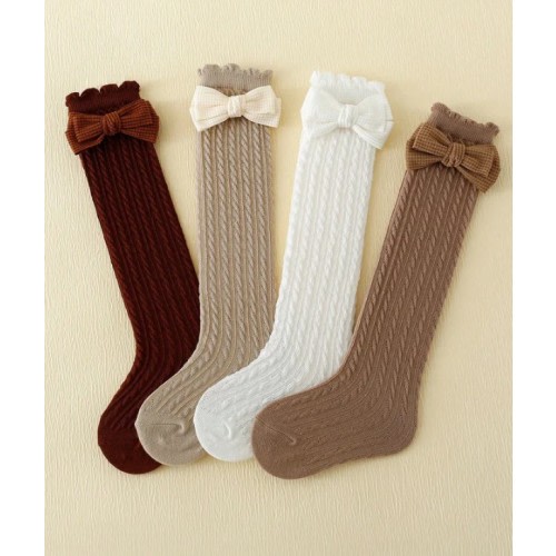 Cable Knit Bow Socks - Pack of 4