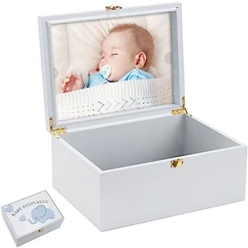 Larger Baby Boy Wooden Picture Keepsake Box for Cherished Memories - Perfect Baby Shower or New Mom Gift for Storing Precious Photos and Mementos，5.3“*8.6”*11.7“