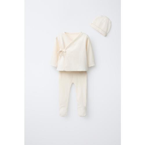 Newborn Set | POINTELLE HEART LAYETTE SET AND POUCH - Butter | ZARA United States