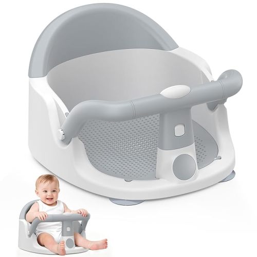 Baby Bath Seat with Suction Cups, 6M+ Up, Non-Slip, Portable, Easy Clean | bath seat with suction cups,non-skid base,ergonomic support,quick-dry,lightweight,fits tubs,6-24m,grey,BPA-free,removable