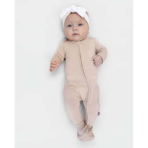 Bumbunny Baby | Zip Footie in Warm Tan