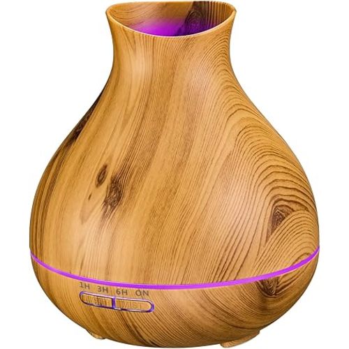 BZseed Aromatherapy Essential Oil Diffuser 550ml 12 Hours Wood Grain Aroma Diffuser with Timer Cool Mist Humidifier for Large Room, Home, Baby Bedroom, Waterless Auto Shut-off,7 Colors Lights Changing