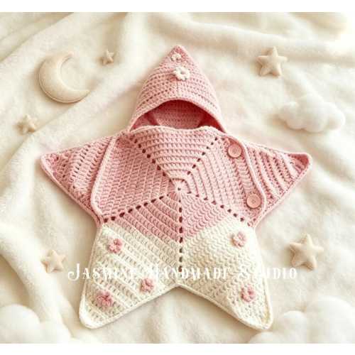 Crochet Starfish Baby Sleeping Bag, Hooded Newborn Cocoon, Handmade Baby Shower Gift, Photo Prop