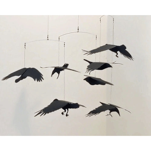 Black Crow Mobile: Flying Bird Art, Handmade Cardstock Decor