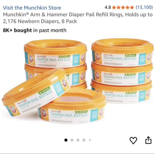 Munchkin® Arm & Hammer Diaper Pail Refill Rings, Holds up to 2,176 Newborn Diapers, 8 Pack
