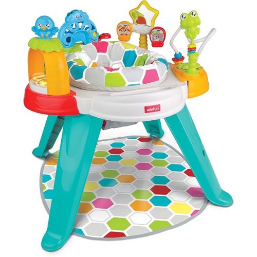 winfun Baby Move 3-in-1 Activity Center with Adjustable Height Includes Ball Popper, Spinning Ferris Wheel & More Converts from Sitting to Spinning to Toddler Play Table, Ages 6 to 36 Months