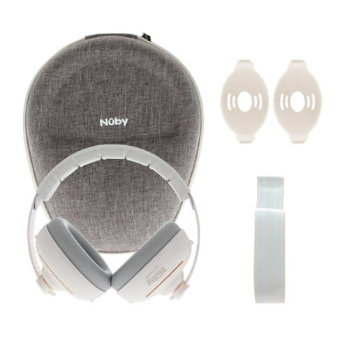 Nuby Soft Sounds 2-in-1 Noise-Canceling Baby Earmuffs with Travel Case - Adjustable Noise Protection for Infants and Toddlers - White