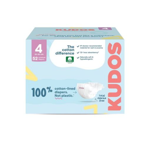 Kudos Chlorine Free Cotton-Lined Disposable Diapers - Size 4 - 52ct
