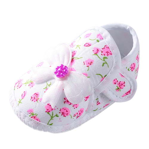 JAJAHO Baby Girls First Walking Shoes Soft Sole Toddler Bow Floral Hook And Loop Non- Sneakers 0-12 Months Trendy Shoe
