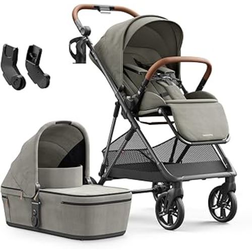 MAMAZING Air Lux Baby Stroller with Bassinet & Infant Car Seat Adapter, Lightweight Compact Carbon Fiber Frame, One-Hand Fold, Reversible Seat, Space-Saving Storage