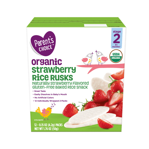 Parent's Choice Strawberry Rice Rusks Baby Snacks, 6+ Months, 12 Pack