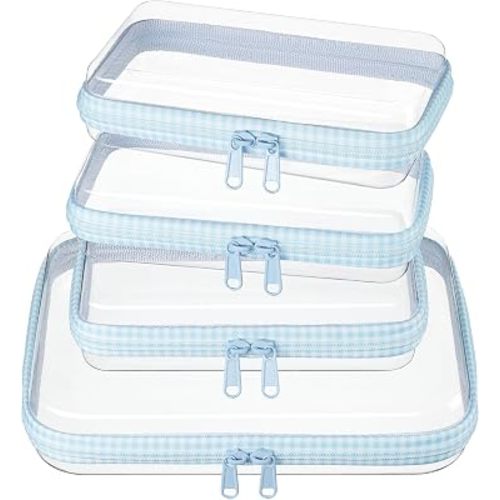 4 pcs Clear Zipper Pouches,Hard Shell Zipper Case, Toiletry Bag for Travel