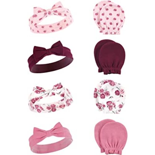 Hudson Baby baby-girls Cotton Headband and Scratch Mitten Set