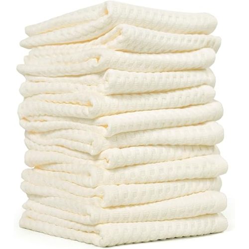 Cleanbear Wash Cloths 12 Pack, Cream Washcloths Set, 100% Cotton Waffle Weave – Fluffy, Absorbent, Quick-Drying Wash Cloths for Showering, Face, Body, and More