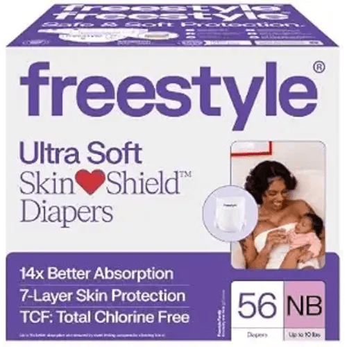Free~Style Hyper Absorbent Ultra Soft TCF Baby Diapers, Size Newborn, 56 Count